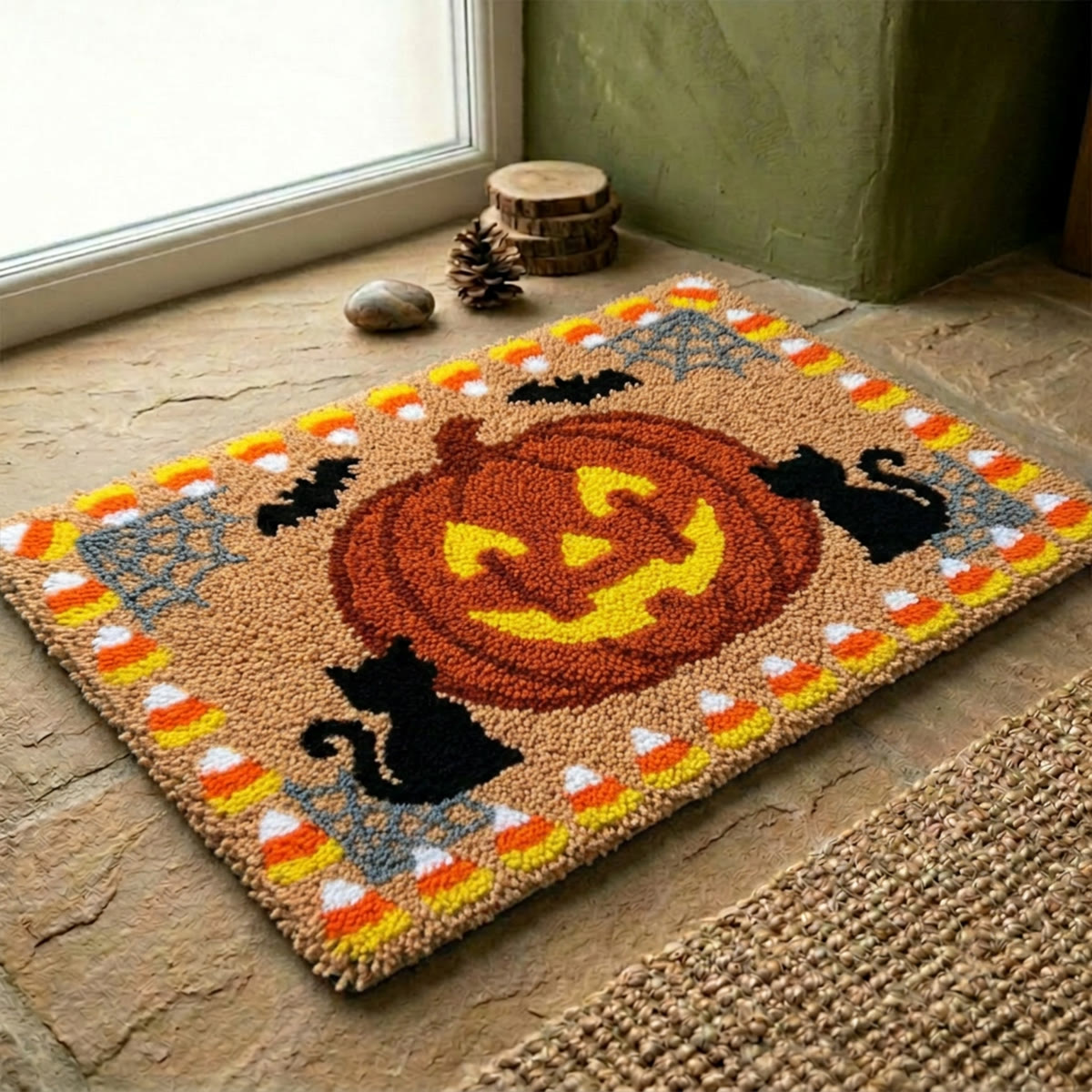 Rubbyoo Latch Hook Rug Kit - Orange Halloween Party | Pumpkin Motif Handicraft | All-inclusive Needlework Art - image 6