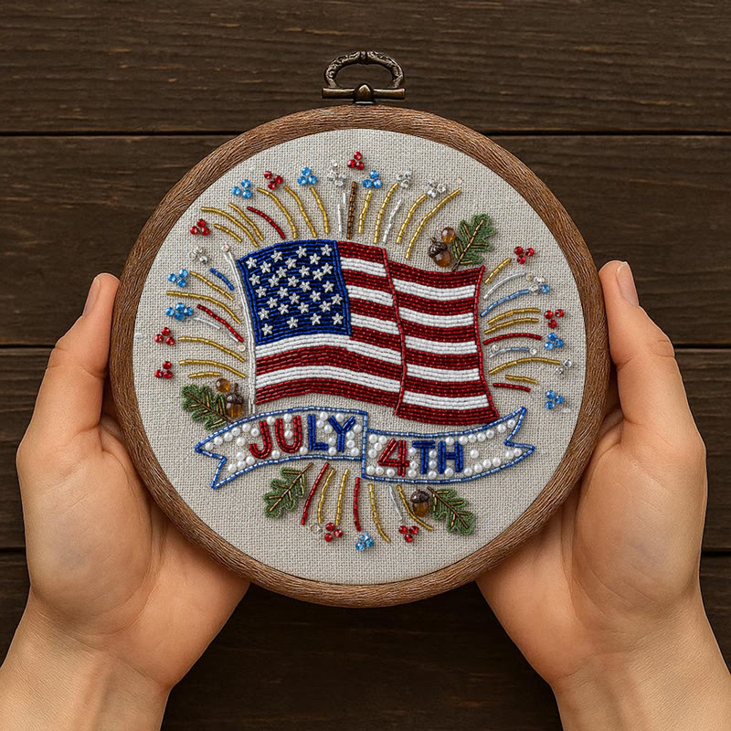 Rubbyoo Bead Embroidery Kit - 4th Of July | Diy Handmade Craft | Unique Hoop Art - image 8