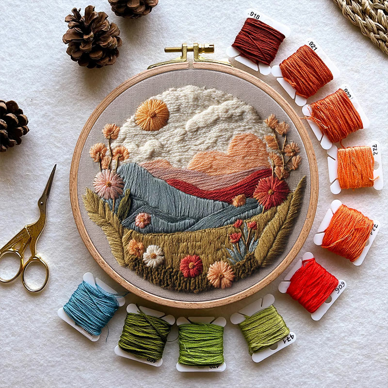 Rubbyoo Embroidery Kit - Floral Mountain Sunset | Nature Diy Craft | Boho Home Decor - image 8