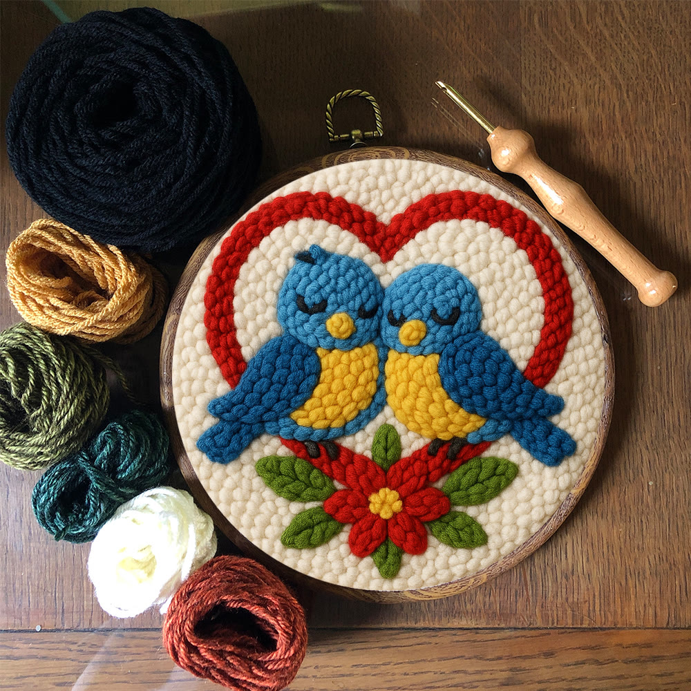 Cuddled Blue Bird Heart Frame Punch Needle Kit – Easy-to-start DIY Venture | Couple Gifting Top Choice - image 11
