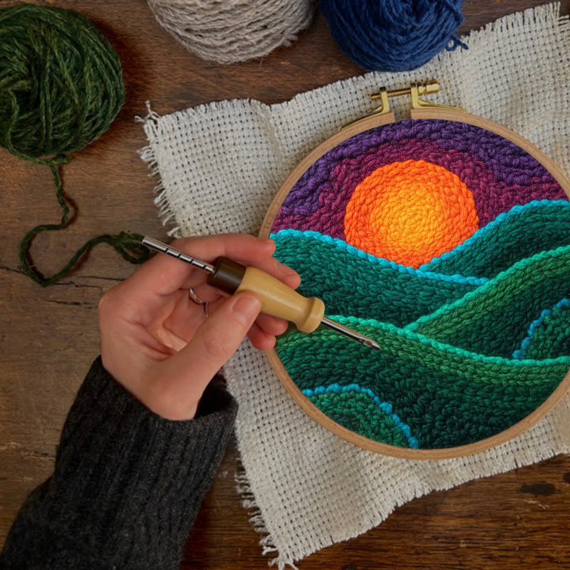 Purple Hued Sunset Mountain Range Punch Needle Kit – Handmade Decor Pendant | Newbie Friendly Diy Craft - image 6