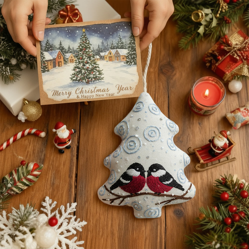 Rubbyoo Tree-shaped Embroidery Kit -  Twin Birds With Swirl Detail | Approachable Embroidery Assortment | Festive Tree Accent - image 9