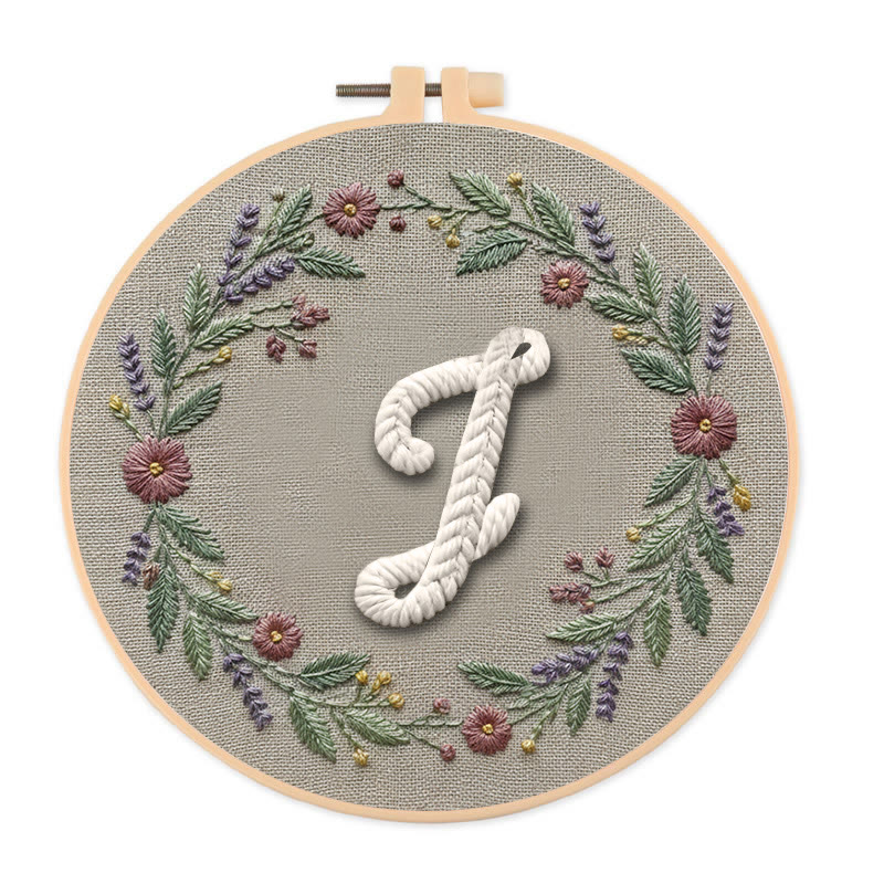 Rubbyoo Embroidery Kit - Alphabet Floral Wreath | 26 Letter Handmade Craft | Diy Wall Hanging Decoration - J - 20*20cm - image 19