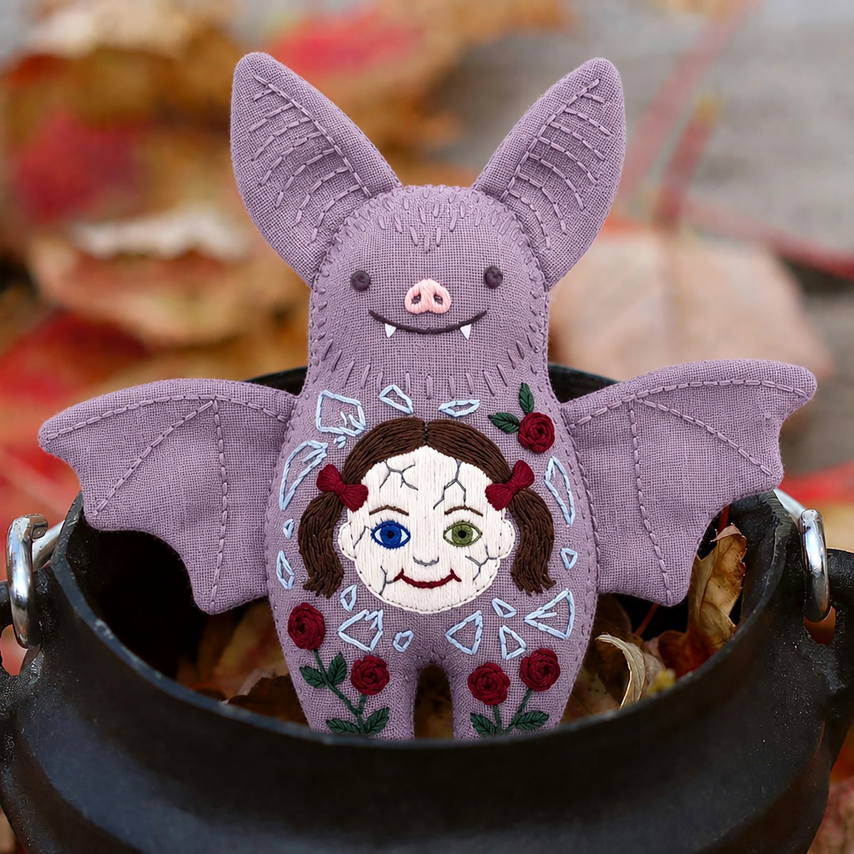 Rubbyoo Bat Embroidery Kit - Spooky Floral Doll | Halloween Gothic Fairycore Handmade Gift | Medieval Folklore Decor - image 9