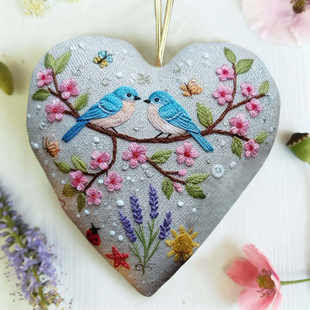 Rubbyoo Heart Embroidery Kit - Cherry Blossom Pair Birds | Romantic Handcraft | Perfect Date Gift Option - image 5