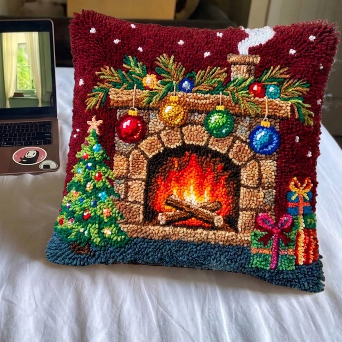 Rubbyoo Latch Hook Pillow Kit - Christmas Fireplace | Thoughtful Housewarming Gift | Christmas Party Home Decor - image 7