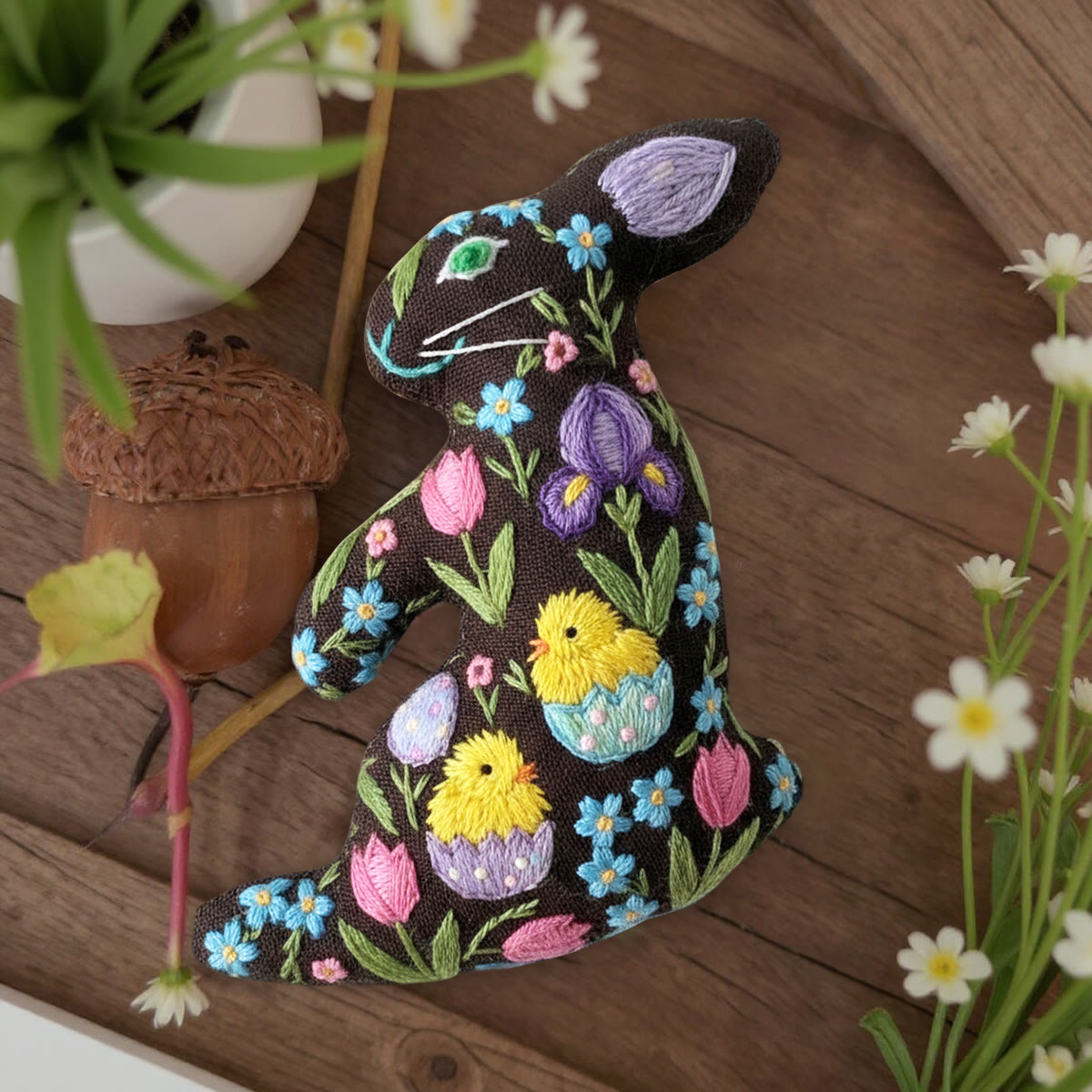 Rubbyoo Rabbit Embroidery Kit - Chick And Flower | Easter Bunny Ornament | Diy Stitch Artwork - image 3