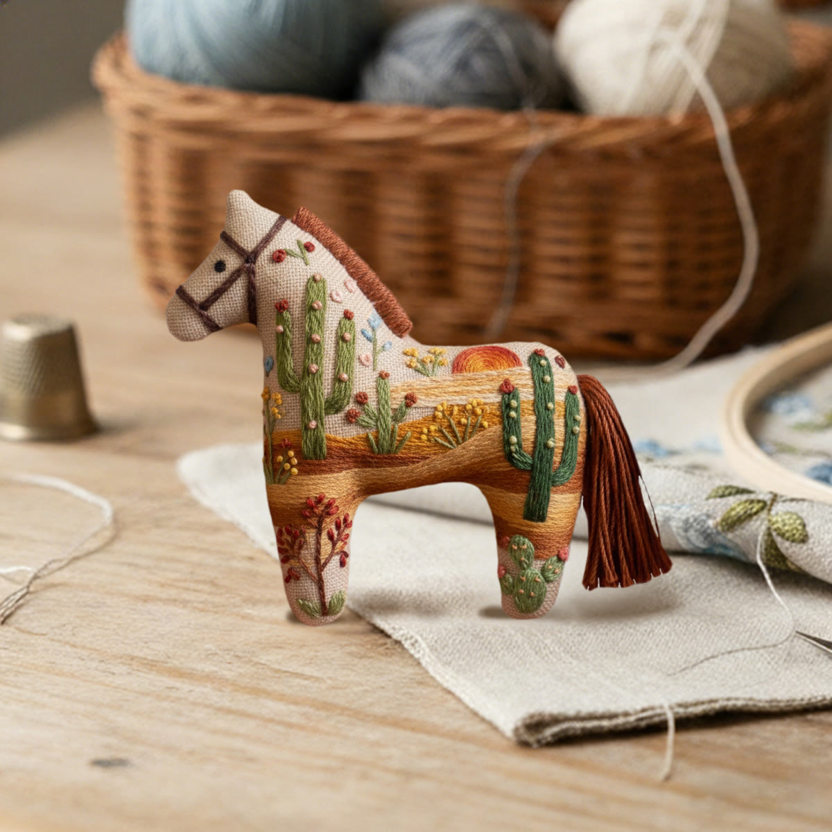 Rubbyoo Dala Horse Embroidery Kit - Desert Cactus Scene | Western-style Craft | Natural Scene Keepsake - image 4