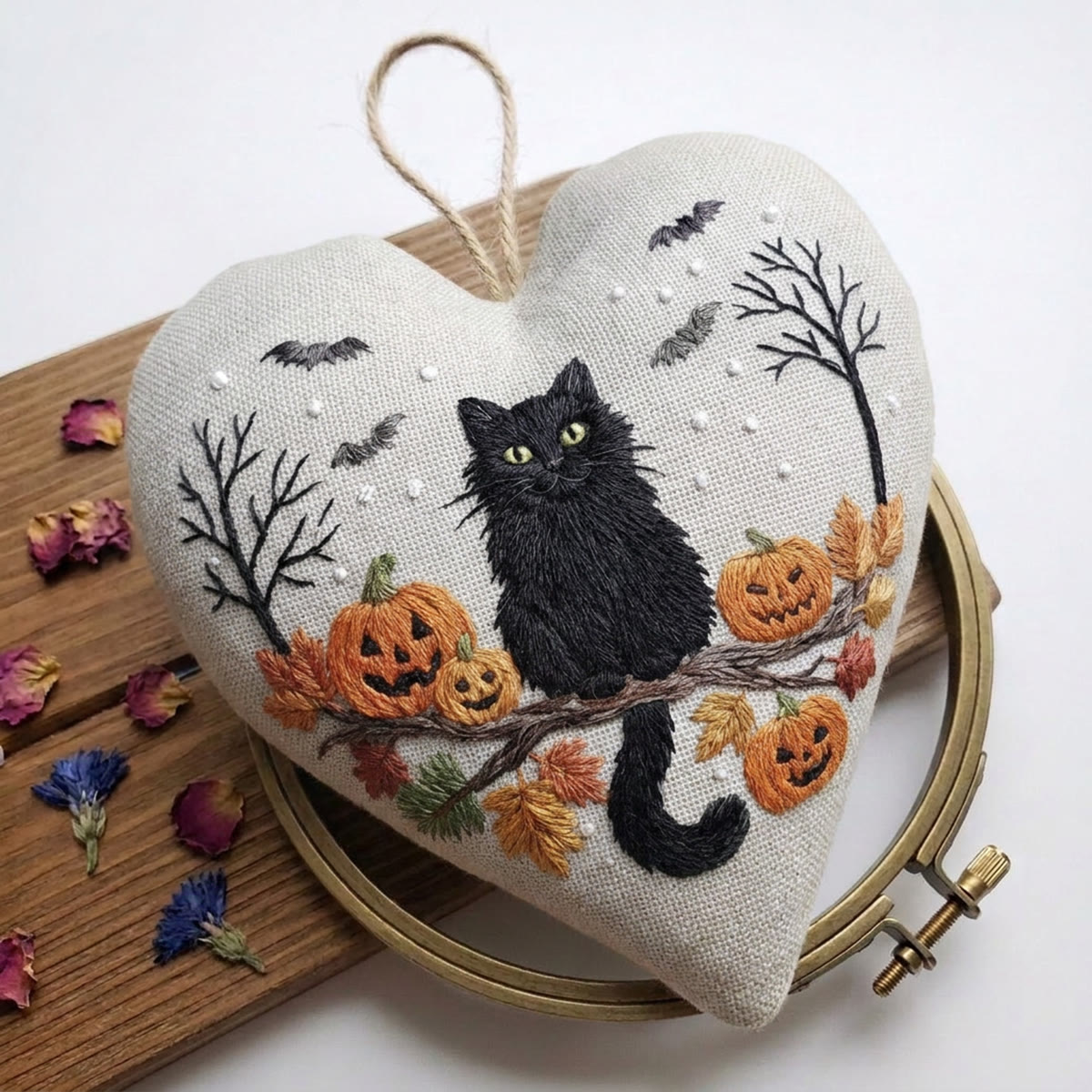Rubbyoo Heart Embroidery Kit - Black Cat And Pumpkin | Happy Halloween Handicraft | Diy Holiday Needlepoint - image 6