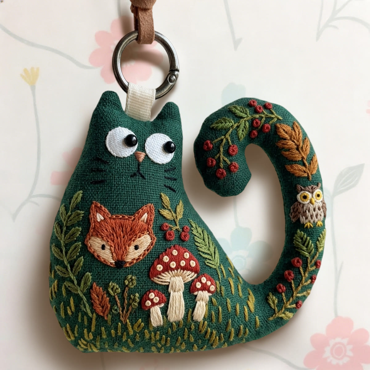 Rubbyoo Cat Embroidery Kit - Red Spotted Amanita Mushrooms | Cozy Gift For Friend | Forest Fairytale Hanging Decor - image 5