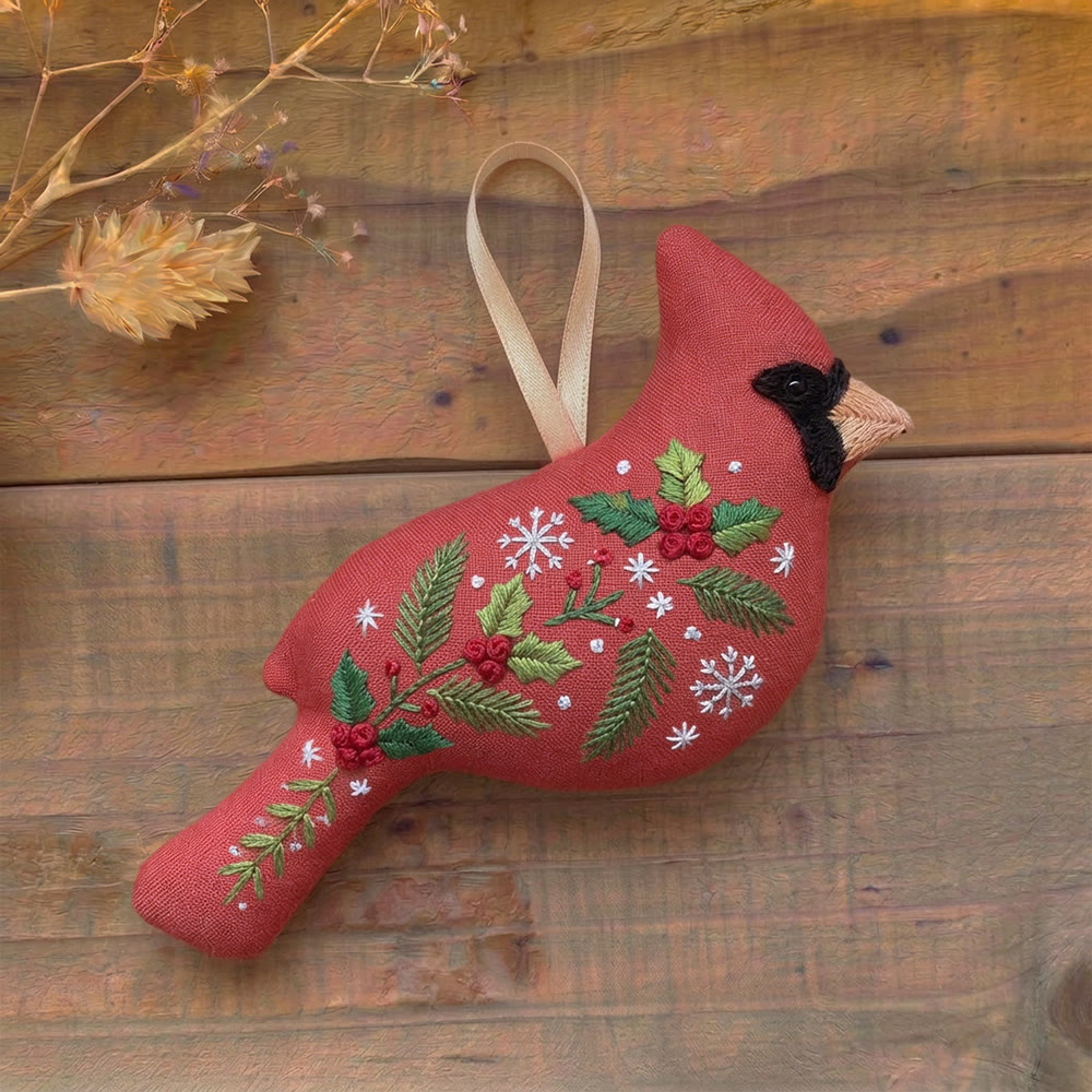 Rubbyoo Cardinal Embroidery Kit - Snowflake And Berries | Wall Art Gift | Rustic Hanging Decoration - image 2