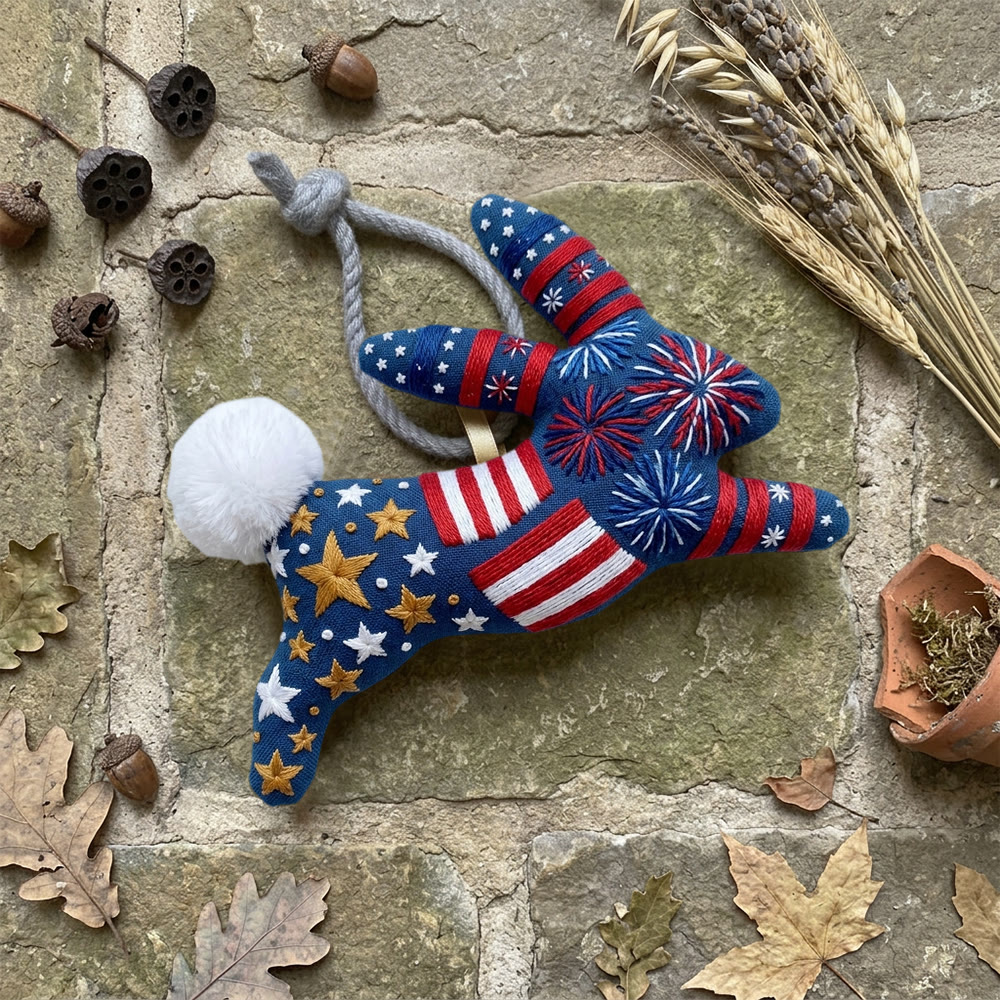 Rubbyoo Rabbit Embroidery Kit - Stars And Stripes | Memorial Day Keepsake | Unique Patriotic Bag Charm - image 3