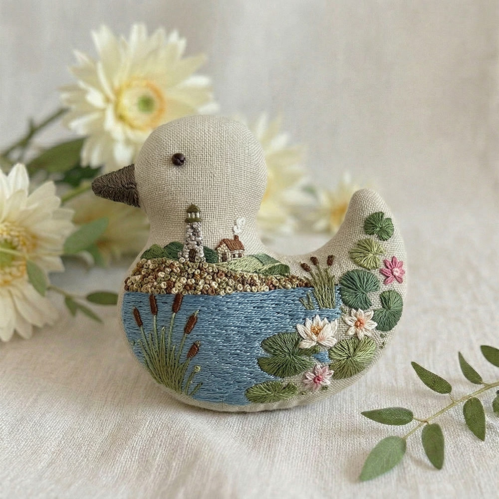 Rubbyoo Duck Embroidery Kit - Water Town Lotus |  Lovely Handmade Gift | Exquisite Small Ornament - image 2