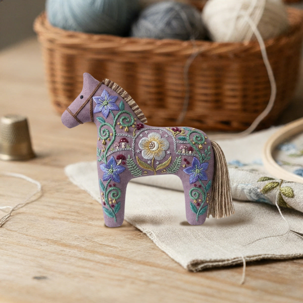 Rubbyoo Dala Horse Embroidery Kit - Bellflower And Daisy Design | Mother′s Day Floral Gift | Cozy Handmade Bedroom Accent - image 5