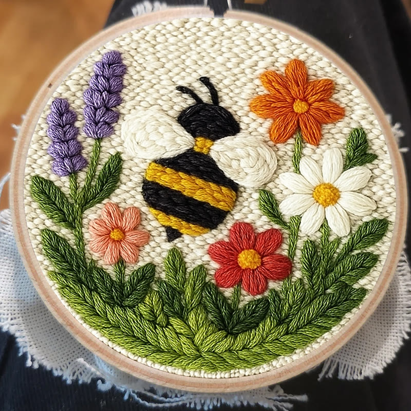 Bee With Flower Punch Needle Kit - Beautiful Decorative Art | Unique Handmade Coaster - image 6