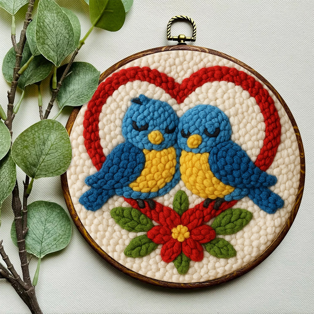 Cuddled Blue Bird Heart Frame Punch Needle Kit – Easy-to-start DIY Venture | Couple Gifting Top Choice - image 7