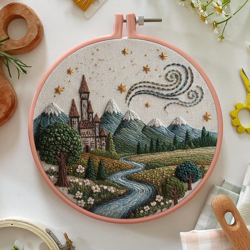 Rubbyoo Embroidery Kit - Starry Castle Stream | Idyllic Craft | Fairy-tale Accent - image 3
