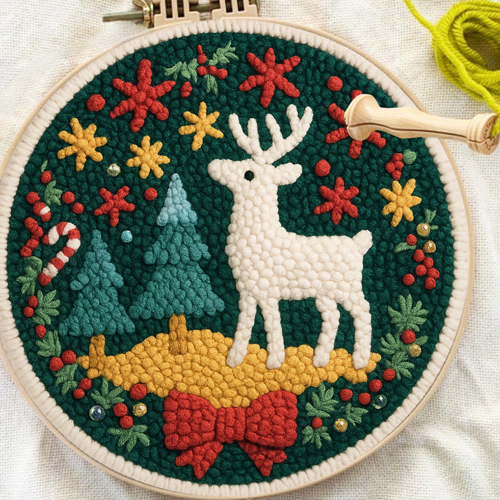 Jolly White Reindeer Christmas Punch Needle Kit – Exquisite Decor Piece | Ideal Gift For Her - image 10