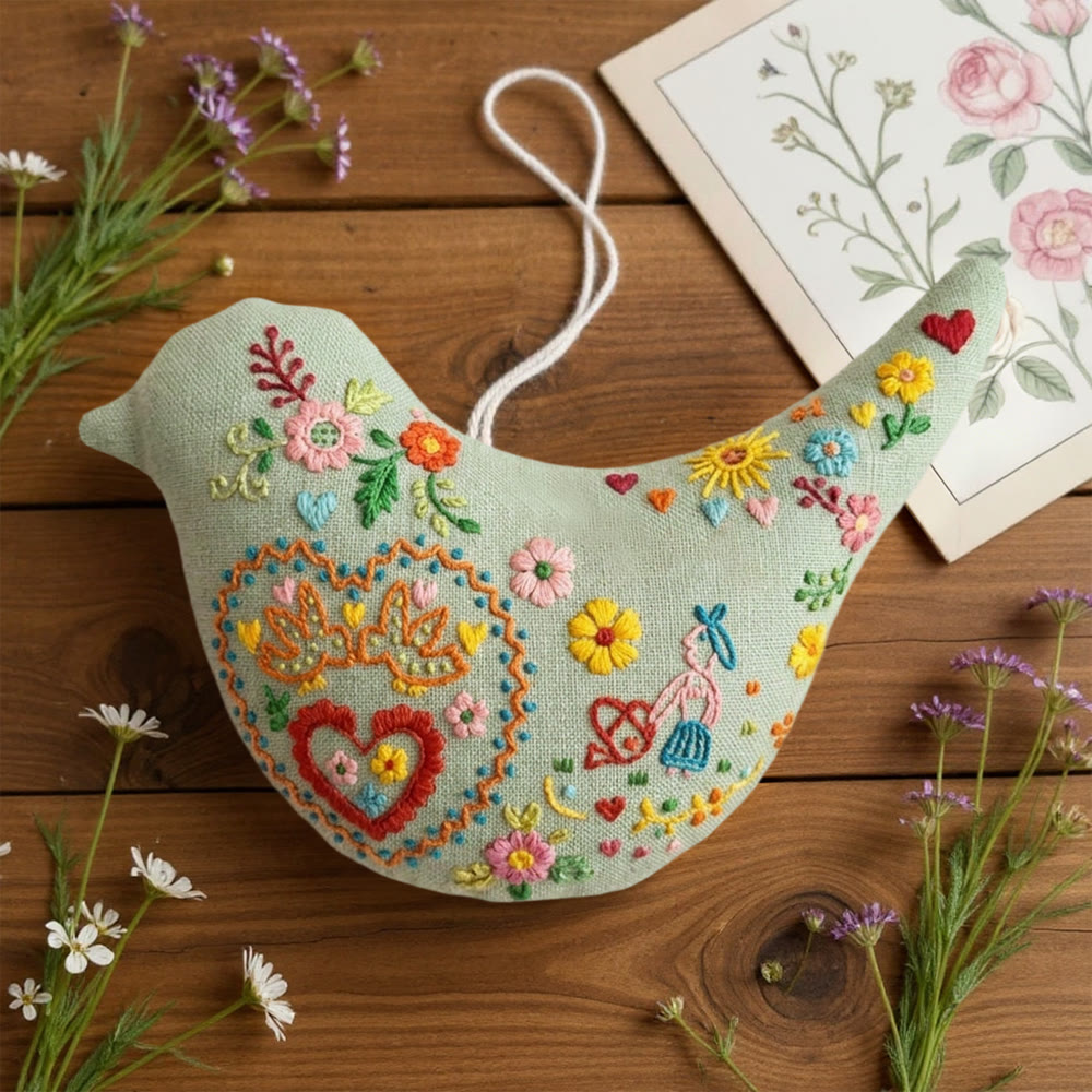 Rubbyoo Bird-shaped Embroidery Kit - Floral Heart | Anniversary Gift For Her | Wedding Reception Decor - image 6