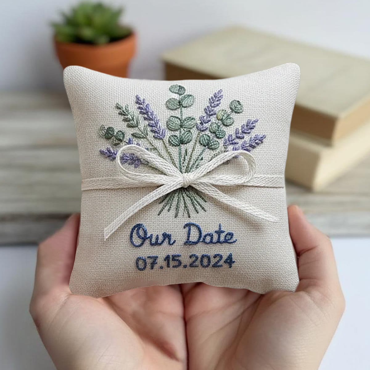 Rubbyoo Personalized Ring Bearer Pillow Embroidery Kit - Lavender Eucalyptus Bouquet | Newbie-friendly Diy Craft | Gift For Her - image 3