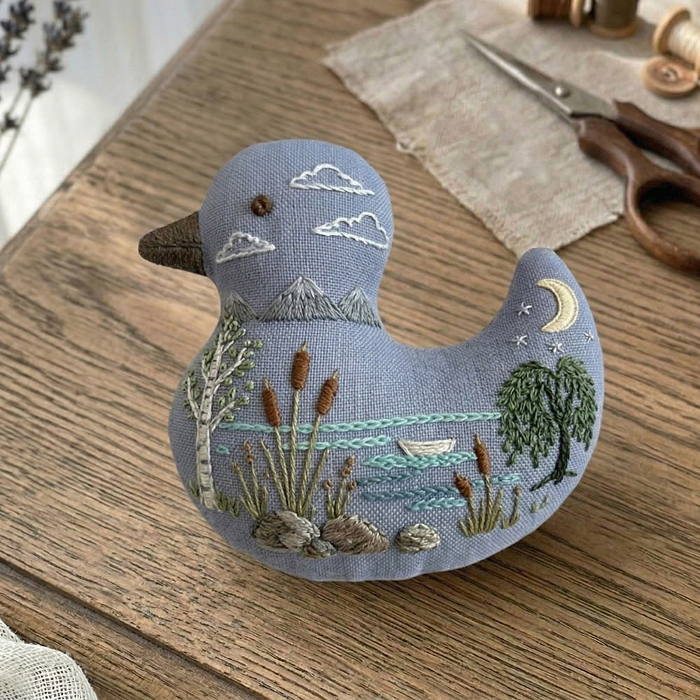 Rubbyoo Duck Embroidery Kit - Moonlight Reed Marsh Scenery | Bag Pendant | Creative Handmade Gift Idea - image 6