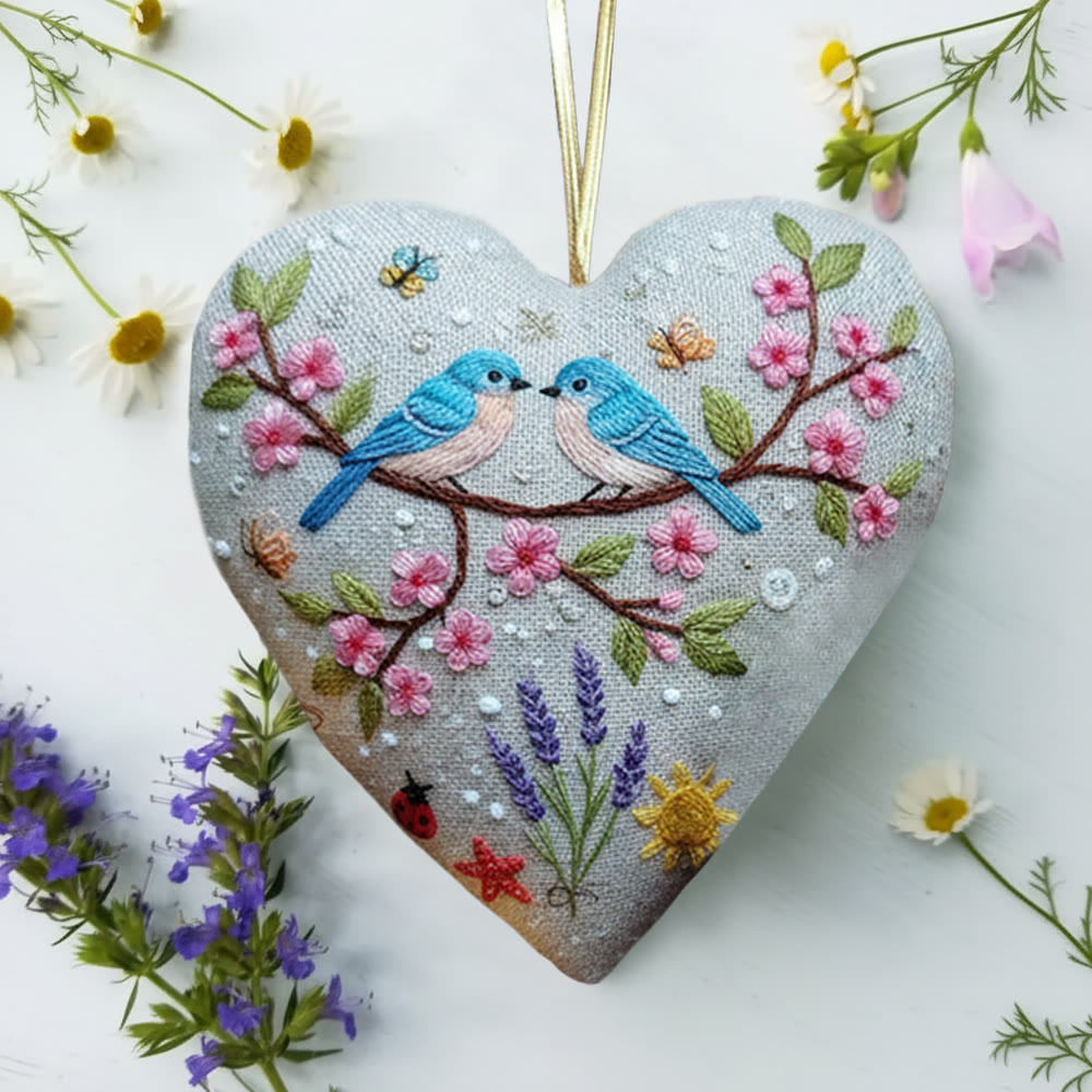 Rubbyoo Heart Embroidery Kit - Cherry Blossom Pair Birds | Romantic Handcraft | Perfect Date Gift Option - image 4