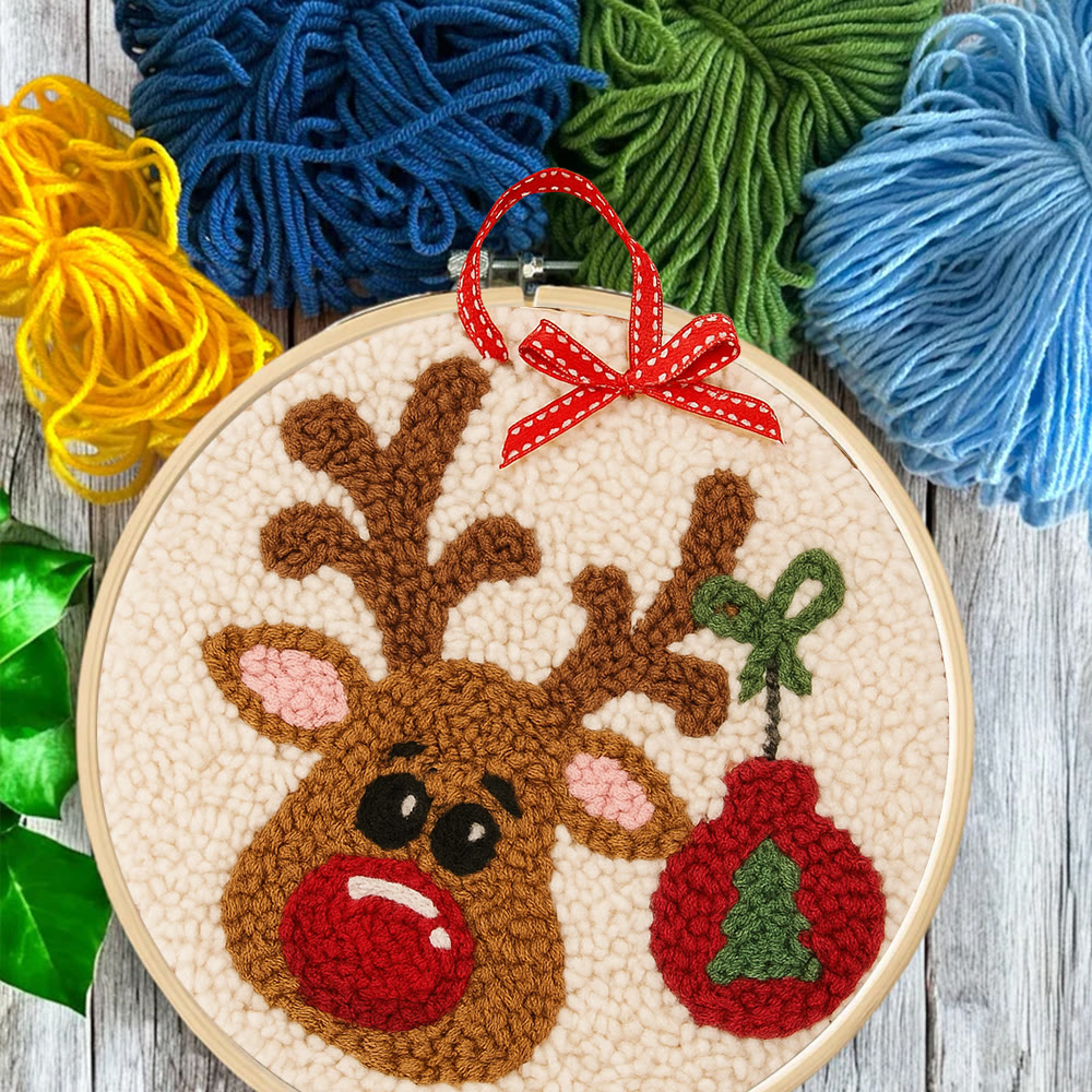Lovely Reindeer Punch Needle Kit - Christmas Hoop Art | Diy Handmade Collection - image 10