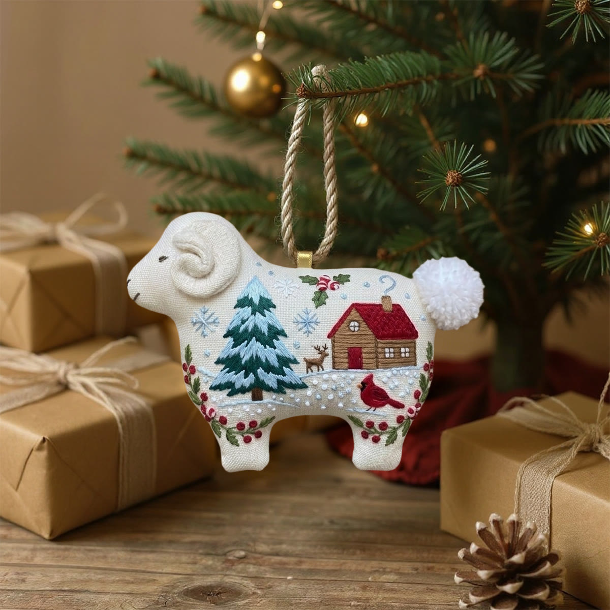 Rubbyoo Lamb-shaped Embroidery Kit - Snowy Forest Animal | Diy Handmade Gift For Mom | Rustic Farmhouse Decor - image 4