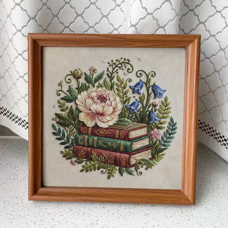 Rubbyoo Embroidery Kit - Blooming Flower With Book | Perfect Bookshelf Ornament | Nice Gifts For Her - Embroidery Kit Plus An Extra Frame - image 13