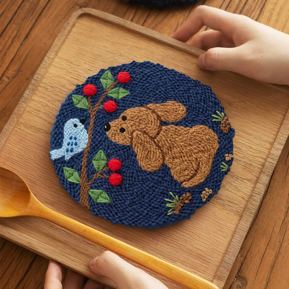 Cute Dog And Blue Bird Punch Needle Kit - Cozy Home  Decor | Personalized Gift For Crafters - 5 inch Coaster Kit - image 10