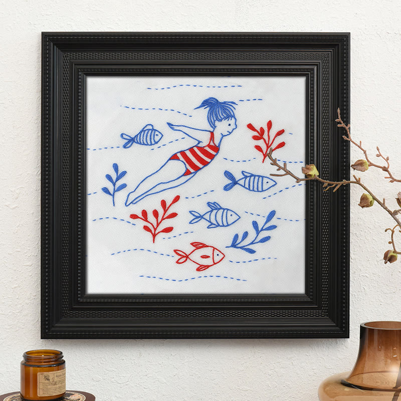 Rubbyoo Embroidery Kit - Swimming Girl | Undersea Fish Handicraft | Perfect Gifts For  Swimming Lovers - Embroidery Kit Plus An Extra Frame - image 9