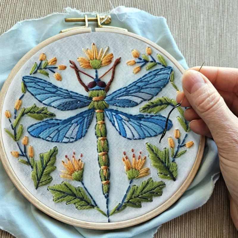 Rubbyoo Embroidery Kit - Floral Dragonfly | Diy Insect Craft | Hanging Wall Art Decor - image 5