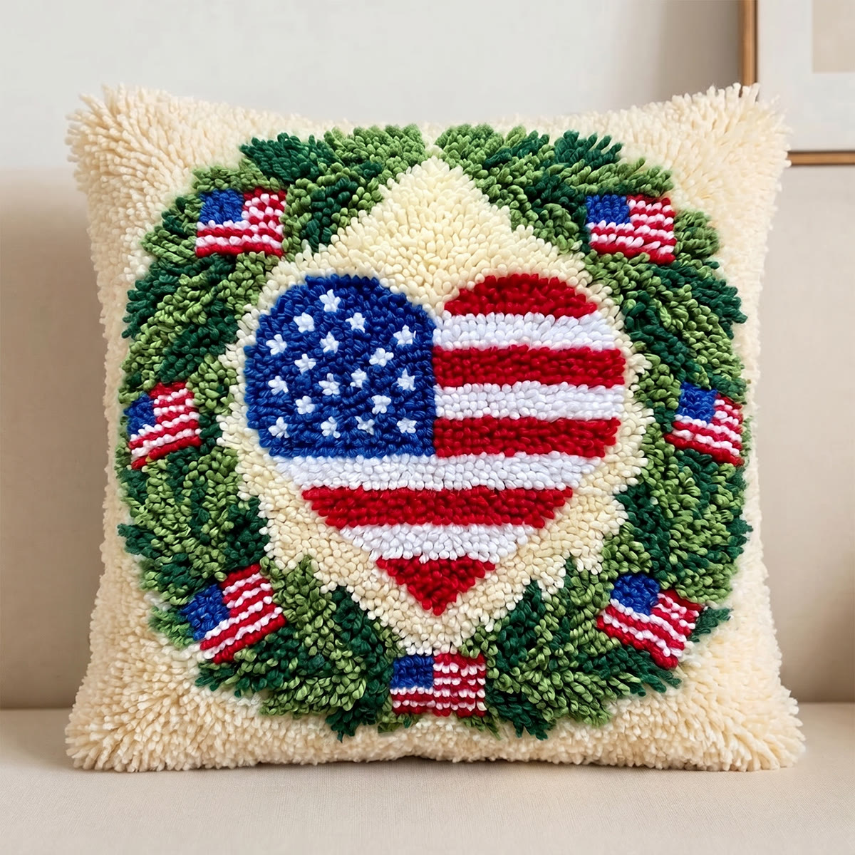 Rubbyoo Latch Hook Pillow Kit - Heart Shaped Us Flag | 1776-2026 Commemorative Gift | Patriotic Celebration Decor For Home - image 6