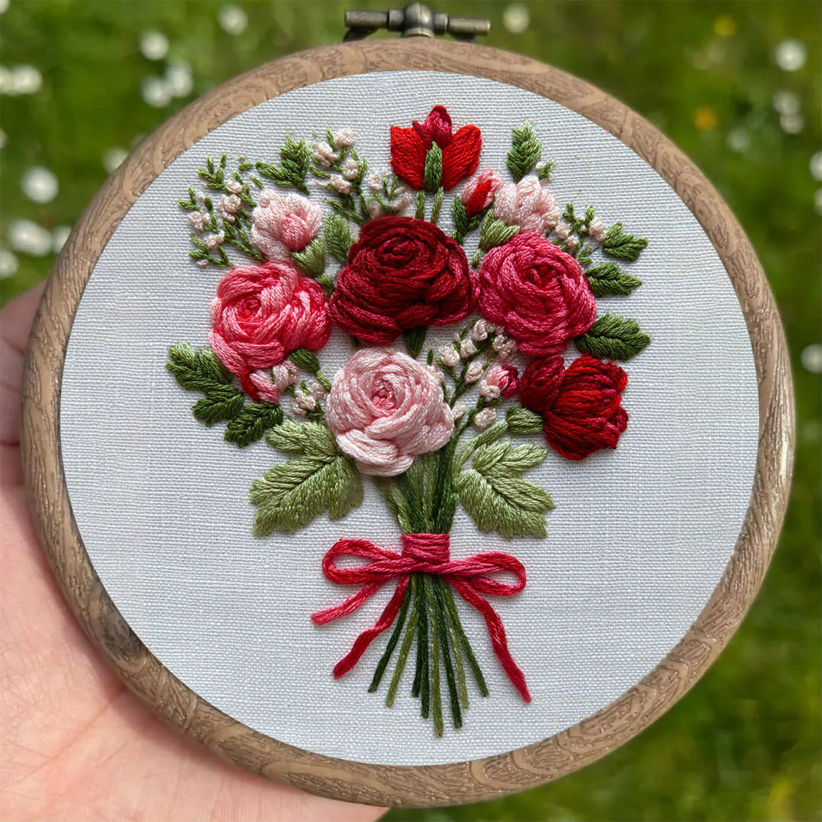 Rubbyoo Embroidery Kit - Crimson and Blush Rose Bouquet Tied | Prime Gifting Selection | Considerate Handcrafted Embroidery - image 6