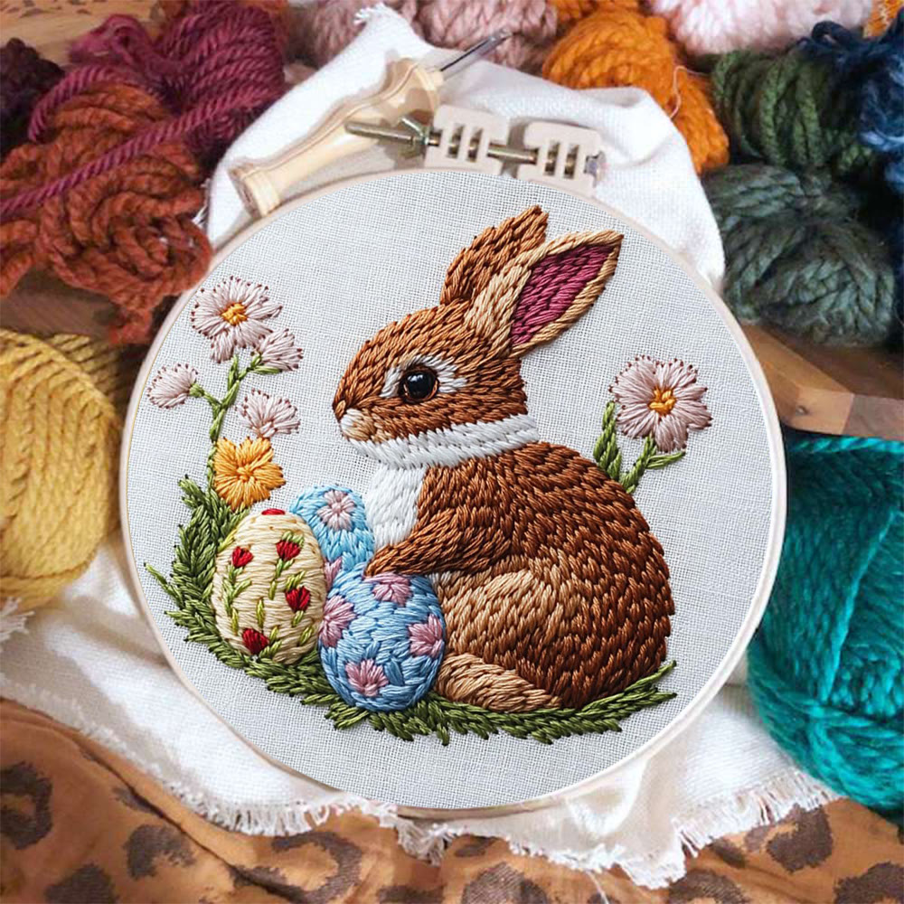 Brown Bunny With Floral Eggs Punch Needle Kit - Elegant Craft | Timeless Present - image 4