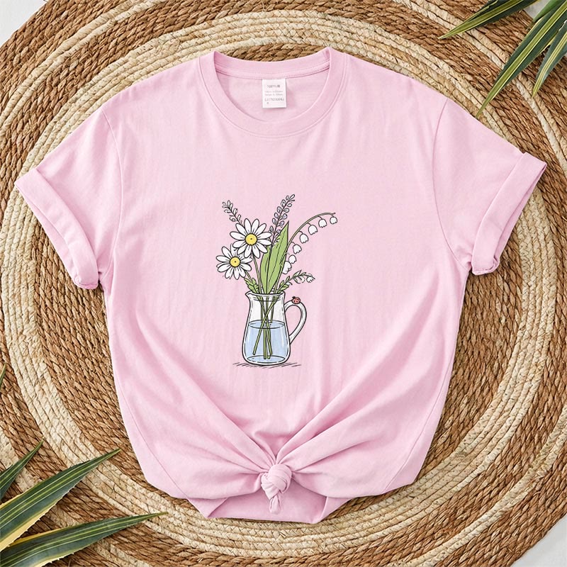 Rubbyoo Woodland Rabbit Graphic Tee  - Fresh Summer Vibe Wear | Minimalist Botanical Graffiti - Pink - 2XL - image 7
