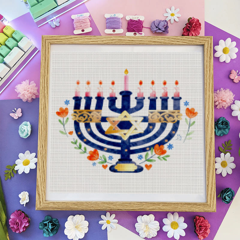 Cross Stitch Kit - Hanukkiah Candlestick | Diy Christmas Ornament | Personalised Handmade Gift - image 8