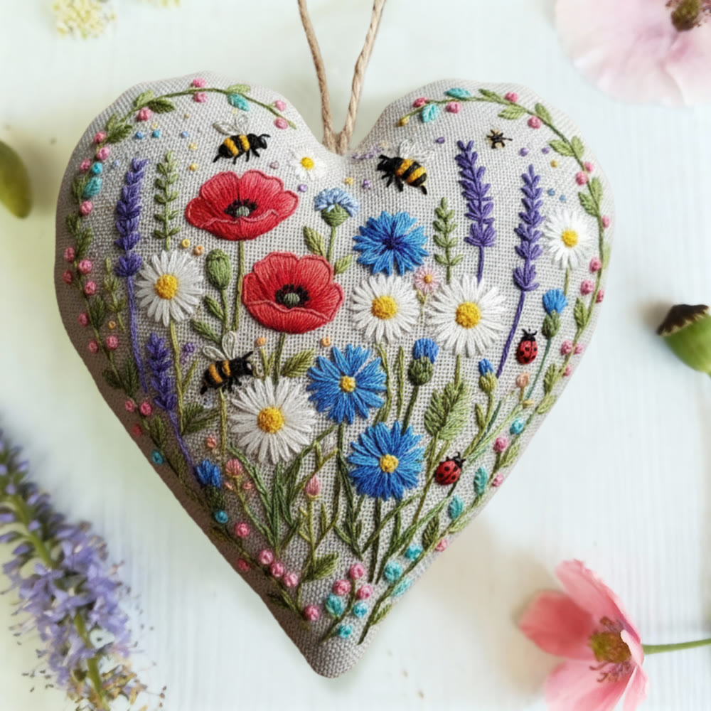Rubbyoo Heart Embroidery Kit - Poppy And Wildflower Meadow | Fresh Diy | Vibrant Home Touch - image 4