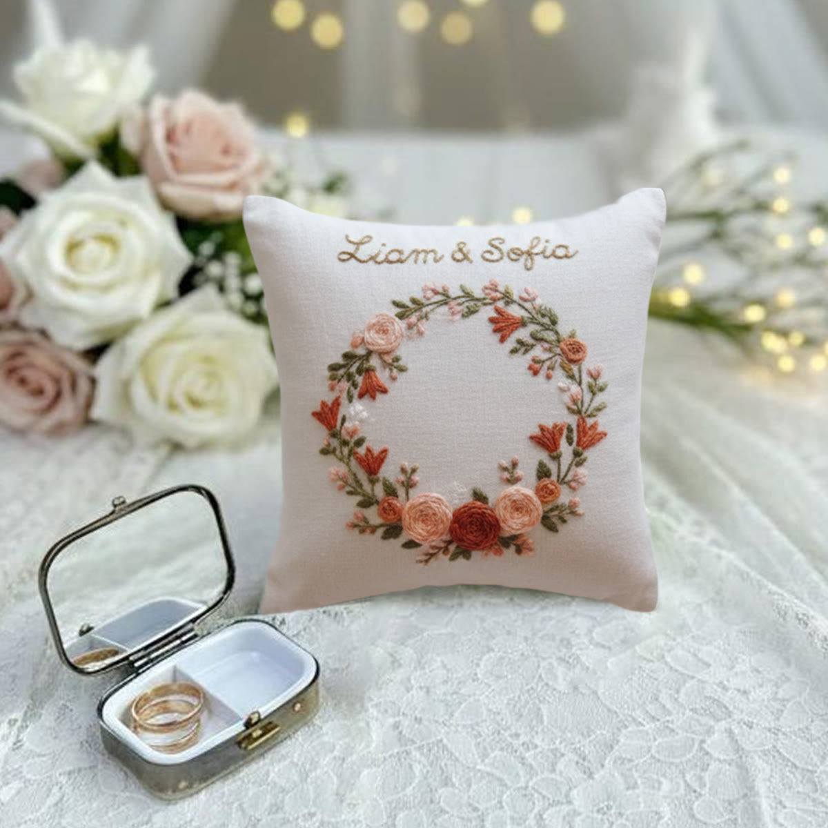 Rubbyoo Personalized Ring Bearer Pillow Embroidery Kit - Peach Coral Floral Wreath | Top Gifting Choice | Memorable Keepsake Decor - image 6