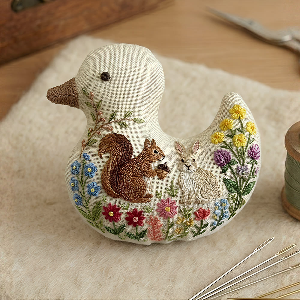 Rubbyoo Duck Embroidery Kit - Squirrel Rabbit Among Blooms | Keychain Ornament | Unique Diy Craft Decor - image 6