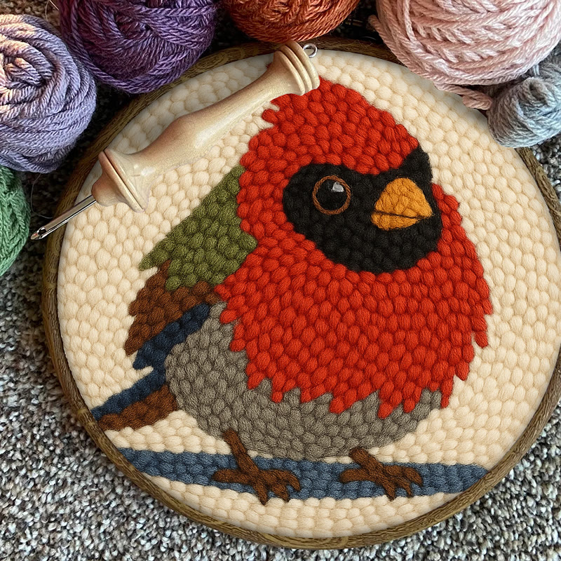 Cute Cardinal Bird Punch Needle Kit - Diy Starter Craft | Christmas Decorative Gift   - image 11