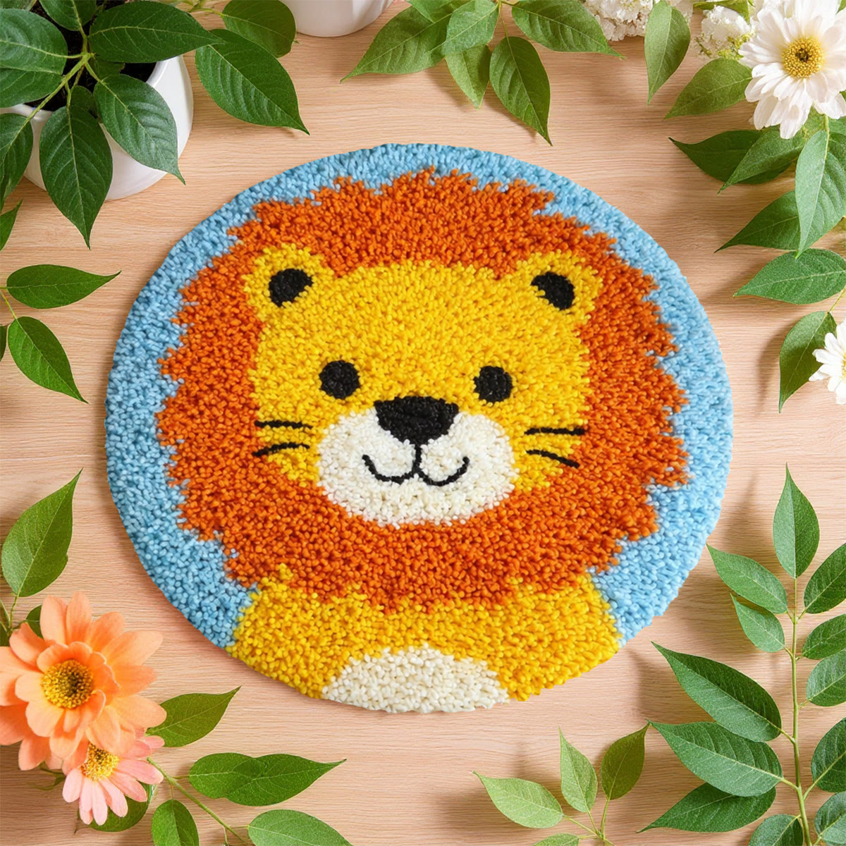 Rubbyoo Latch Hook Rug Kit - Baby Lion | Diy Hook Art | Handmade Round Shape Carpet  - image 7