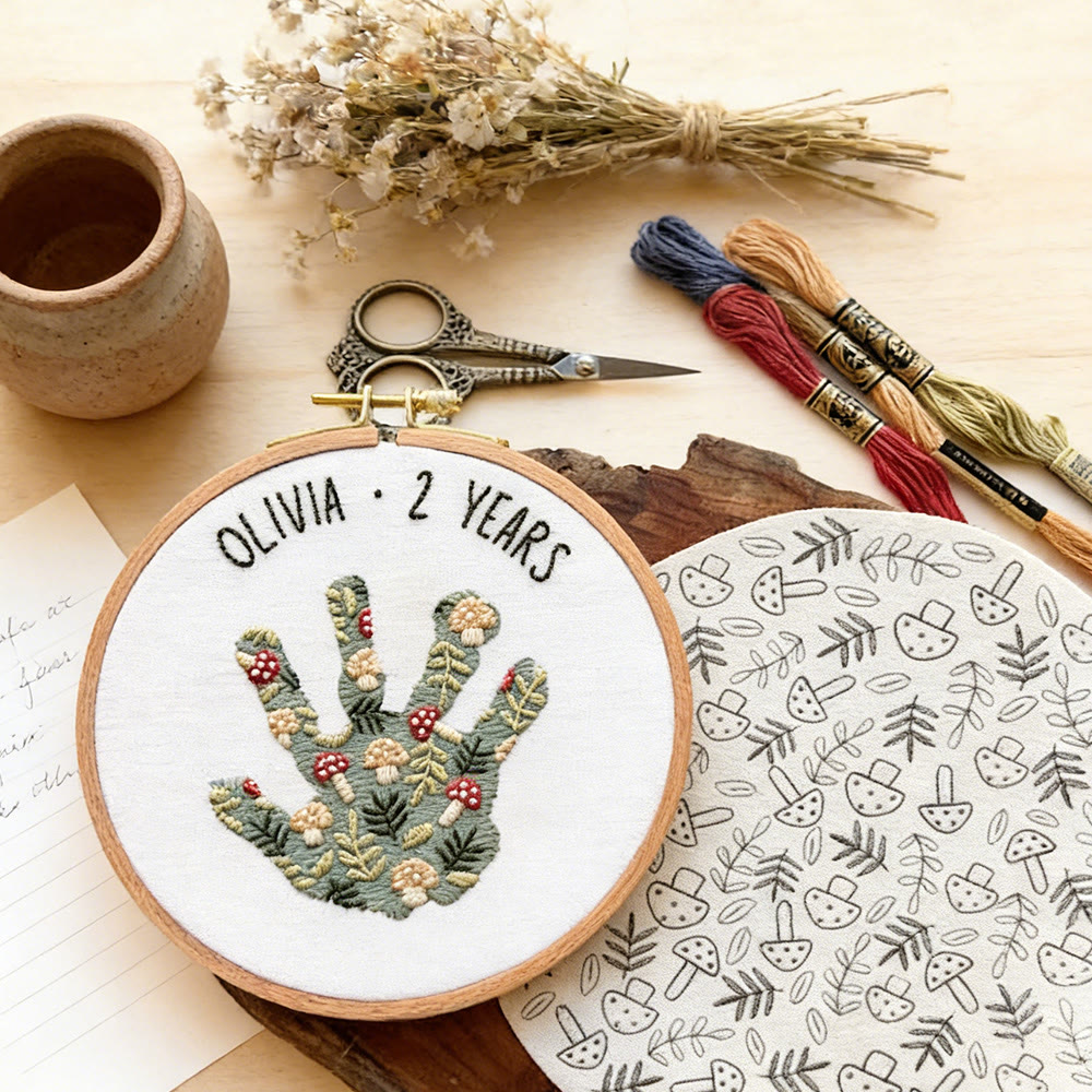 Embroidery Handprint Stick And Stitch Patterns | Diy Birthday Gift For Mom | Floral Kids Handprint Craft  - image 2