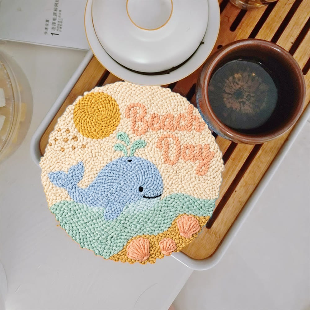 Happy Blue Whale Punch Needle Kit - Ocean Motif Housewarming Gift | Warm-toned Table Decoration - 5 inch Coaster Kit - image 11