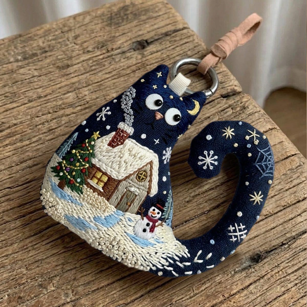 Rubbyoo Cat Embroidery Kit - Log Cabin In Snowy Night | Unique Gift For Crafters | Window Hanging Decor - image 8