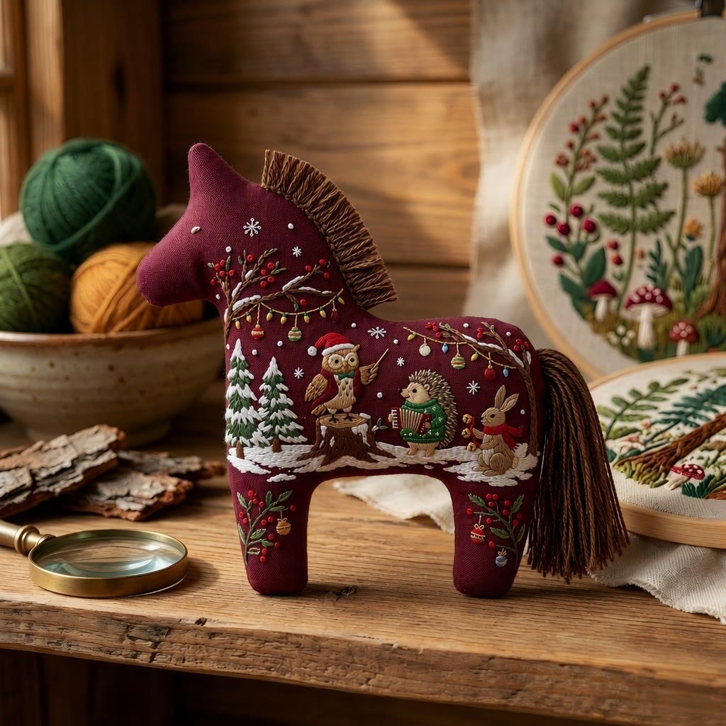Rubbyoo Dala Horse Embroidery Kit - Enchanted Woodland Symphony | Cozy Winter Wall Decor | Ideal Handmade Christmas Gift For Nature Lovers - image 5