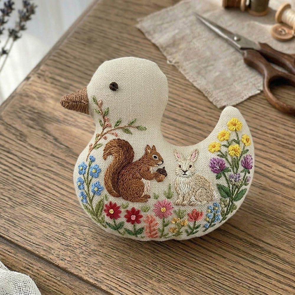 Rubbyoo Duck Embroidery Kit - Squirrel Rabbit Among Blooms | Keychain Ornament | Unique Diy Craft Decor - image 5