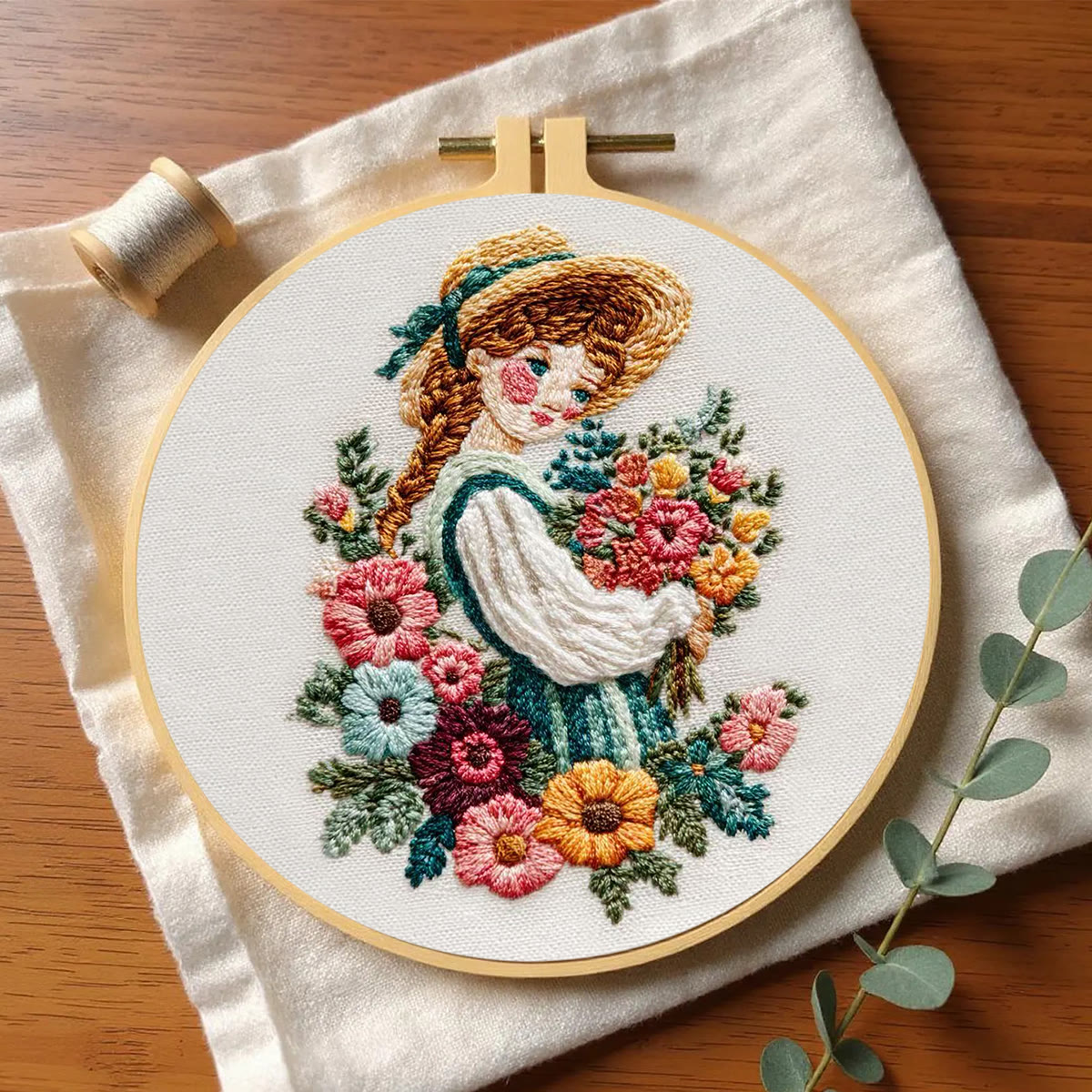 Rubbyoo Embroidery Kit - Straw Hat Girl With Bouquet | Cozy Home Decor Accent | Beginner-Suitable Craft - image 5