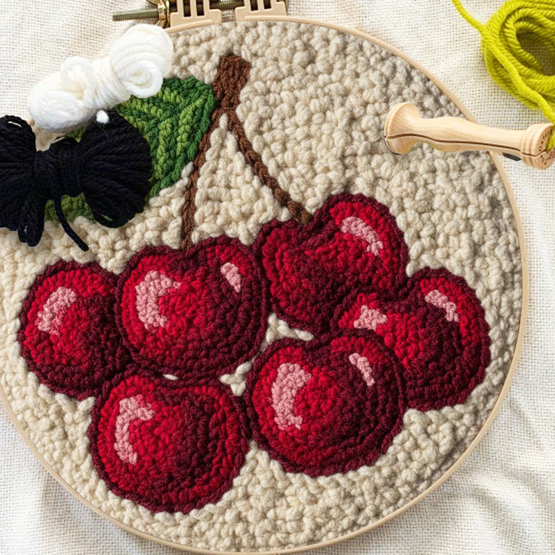 Plump Red Cherry Cluster Punch Needle Kit – Simple Handmade Project | Exquisite Decor Pendant - image 9