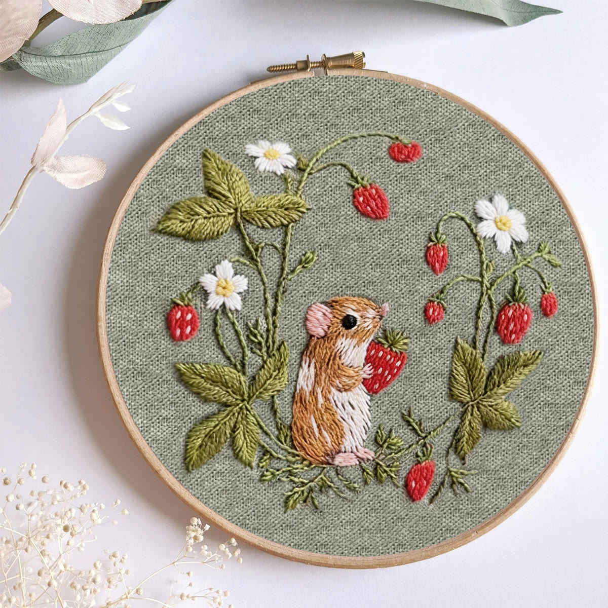 Rubbyoo Embroidery Kit - Mouse With Strawberry | Adorable Handmade Collection | Sewing Wallhanging Art - image 6